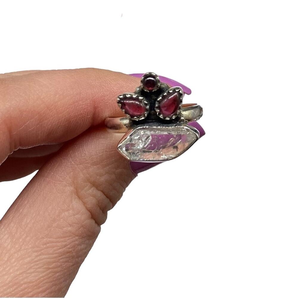 Herkimer Diamond Garnet Ring Solid Sterling Silve… - image 5